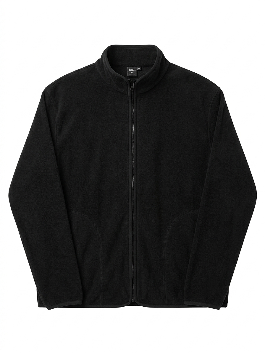 Men’s Black Fleece Zip-Up Jacket – Warm Casual Winter Coat