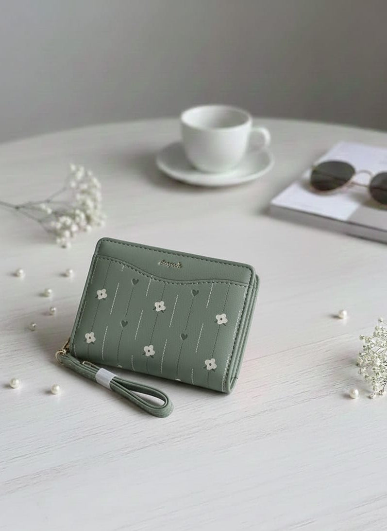 Floral Embroidered Wristlet Wallet – Sage Green