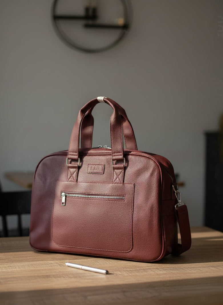 "Elegant Burgundy Leather Briefcase & Messenger Bag