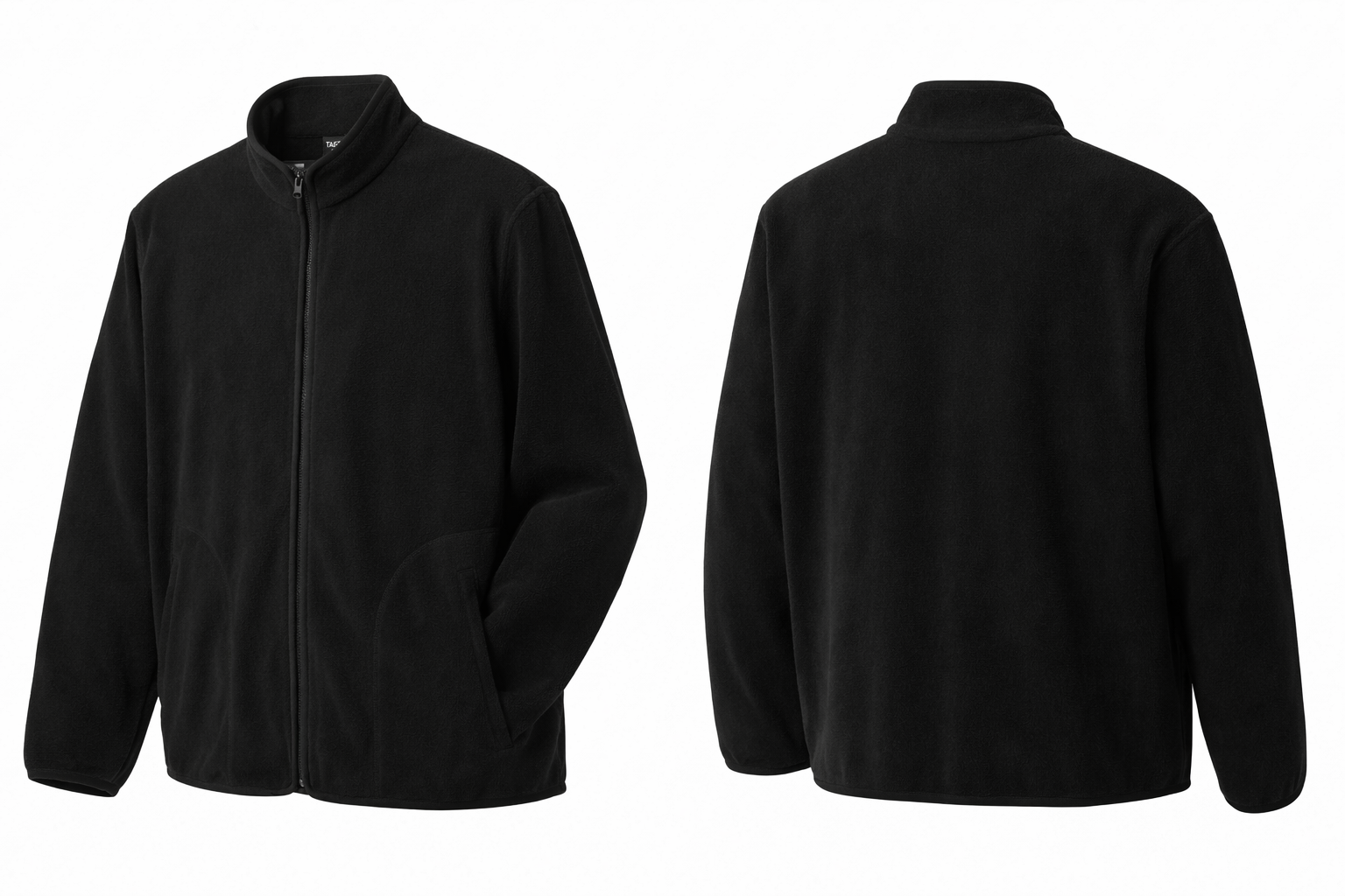 Men’s Black Fleece Zip-Up Jacket – Warm Casual Winter Coat