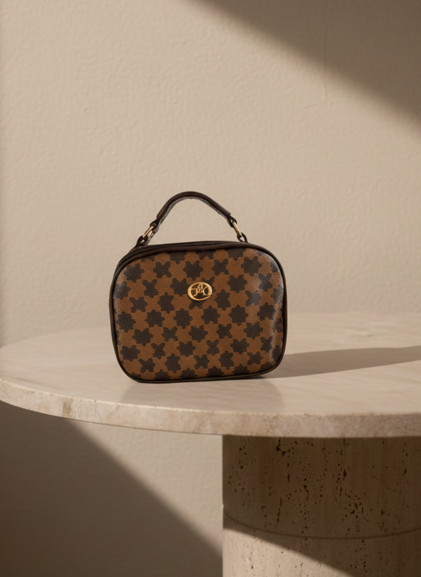 The "Noir Bloom" Monogram Bag – Espresso Brown