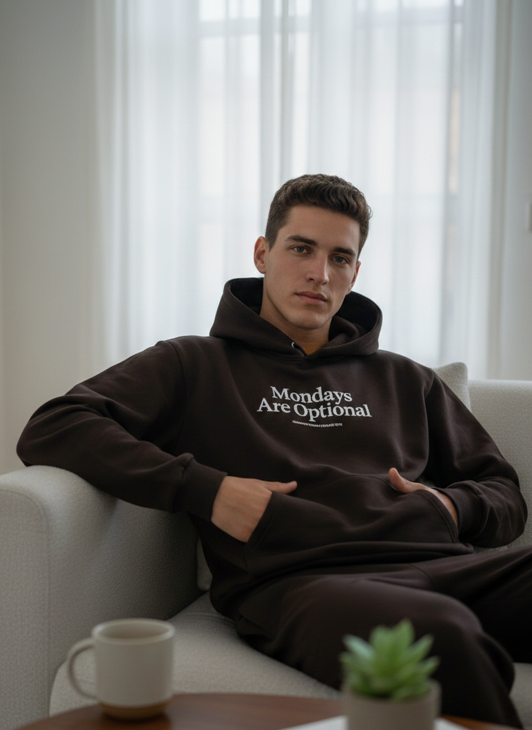 "Mondays Are Optional" Statement Hoodie – Chocolate Brown