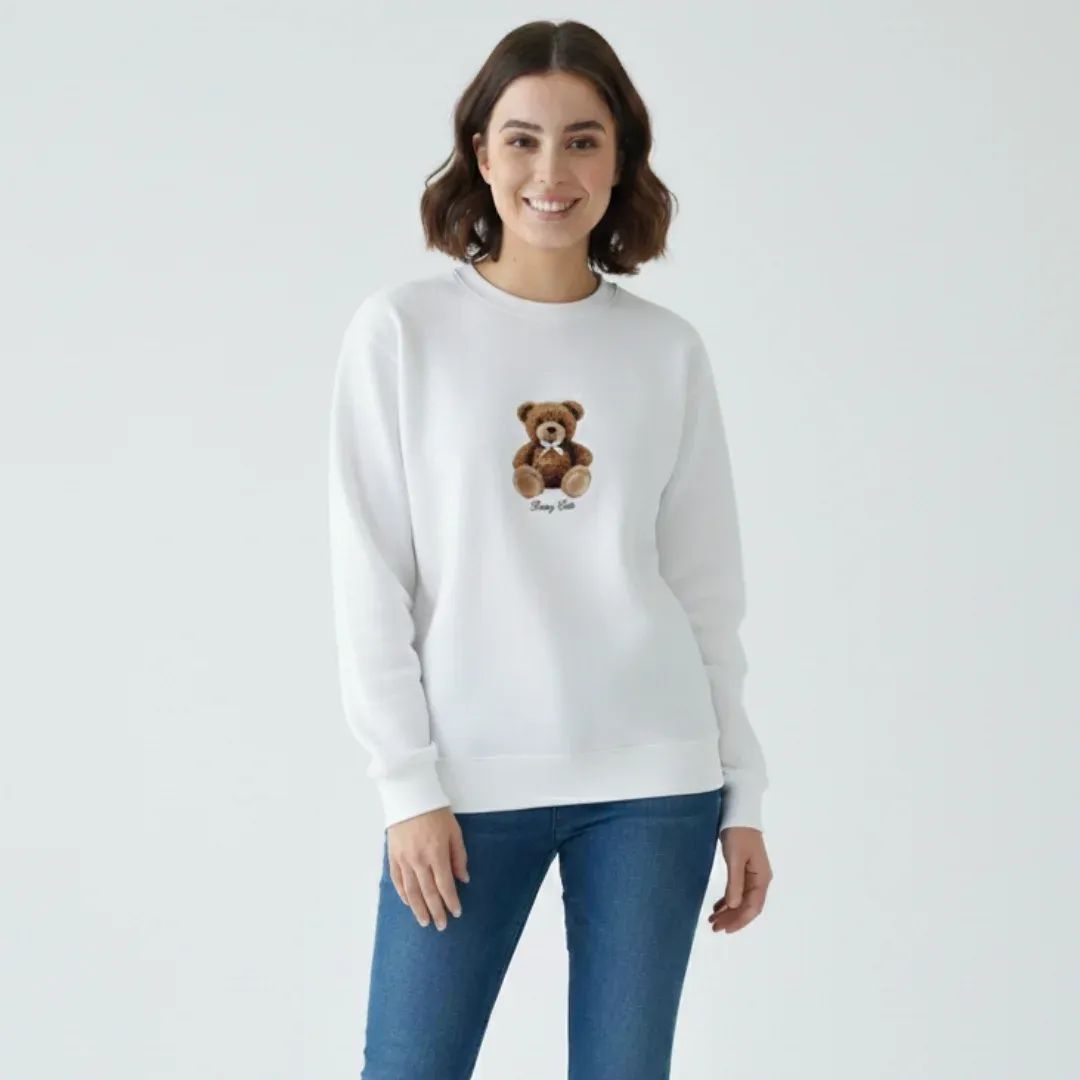 Women’s White "Beary Cute" Teddy Graphic Sweatshirt