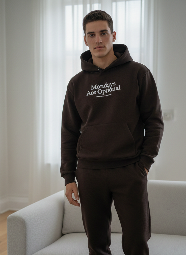 "Mondays Are Optional" Statement Hoodie – Chocolate Brown